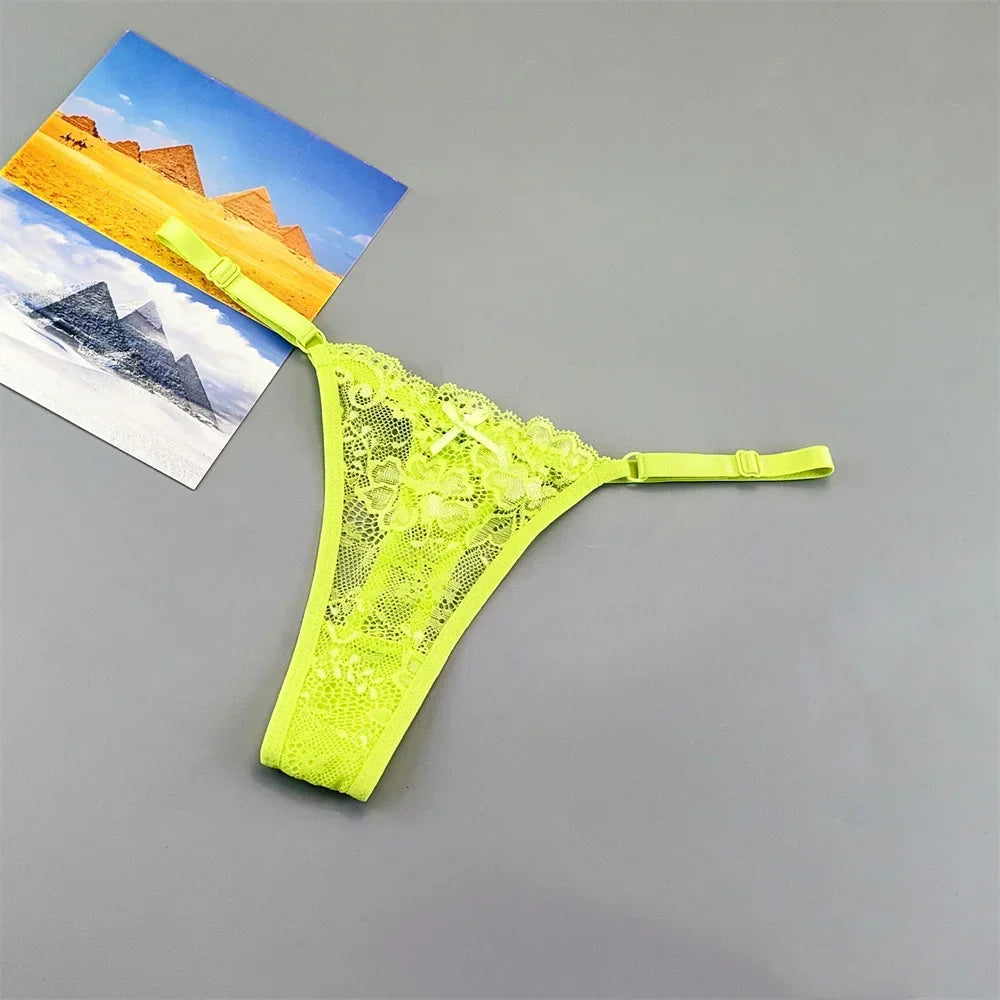 3PCS Einstellbare Sexy Transparent Tanga Höschen Frauen Spitze Unterwäsche Niedrige Taille Weibliche T-zurück String Unterhose